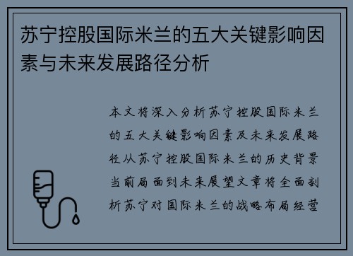 苏宁控股国际米兰的五大关键影响因素与未来发展路径分析